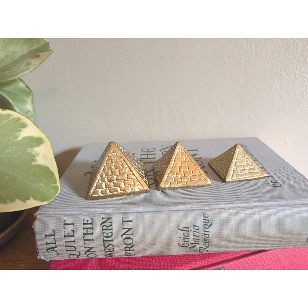 Vintage Brass Nesting Pyramids Set of 3 Egyptian Gold Metal Decor Figures